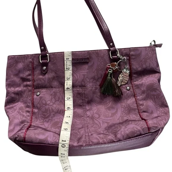 Sakroots Purple Metro Tote Owl Charm Tassel Bag | Boho Everyday Tote - Picture 14 of 17